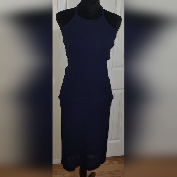 NY&CO Woman's 7th Avenue Design Studio Knit Halter Top Navy Medium - Picture 11 of 12